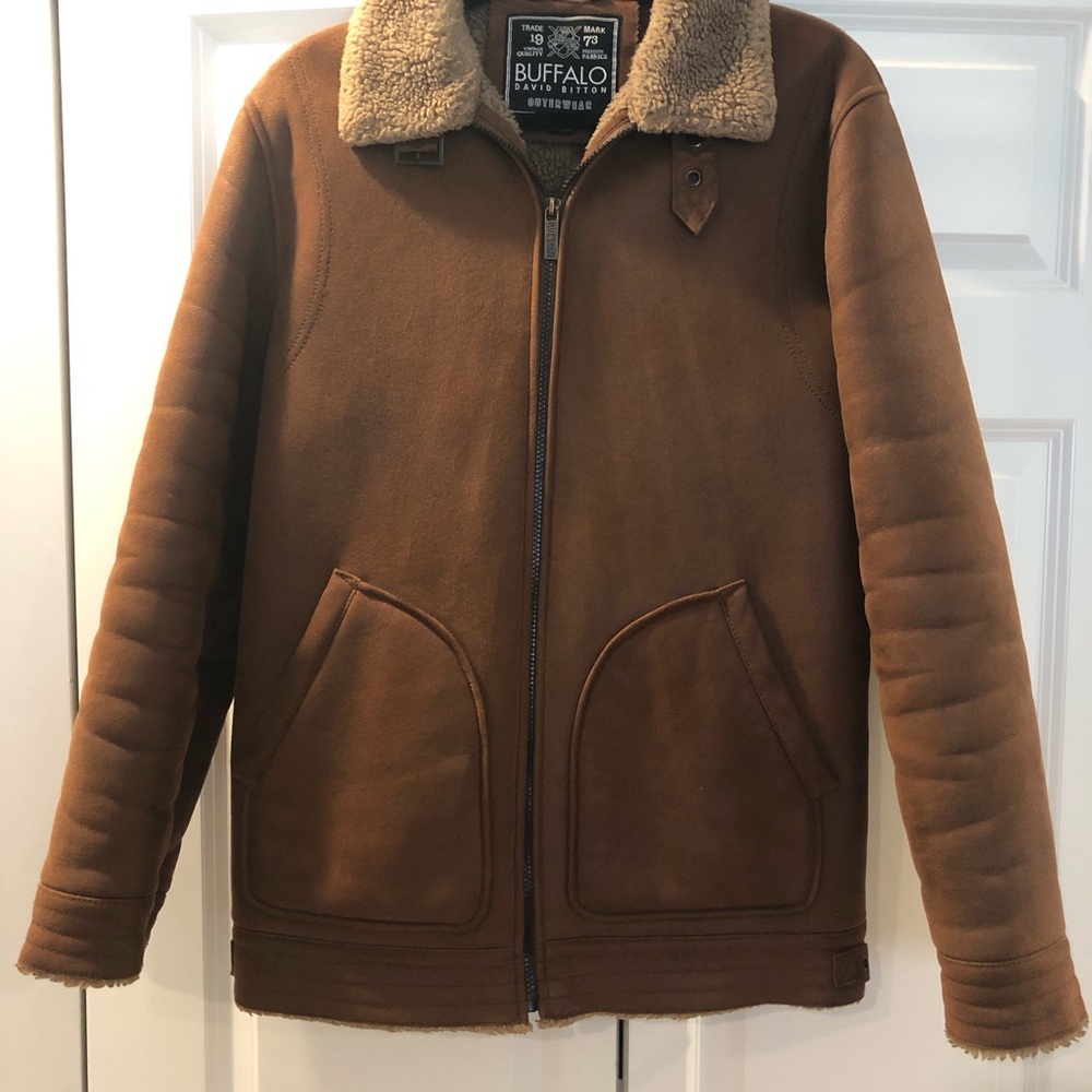Buffalo David Bitton Brown Shearling-Trim Bomber Jacket